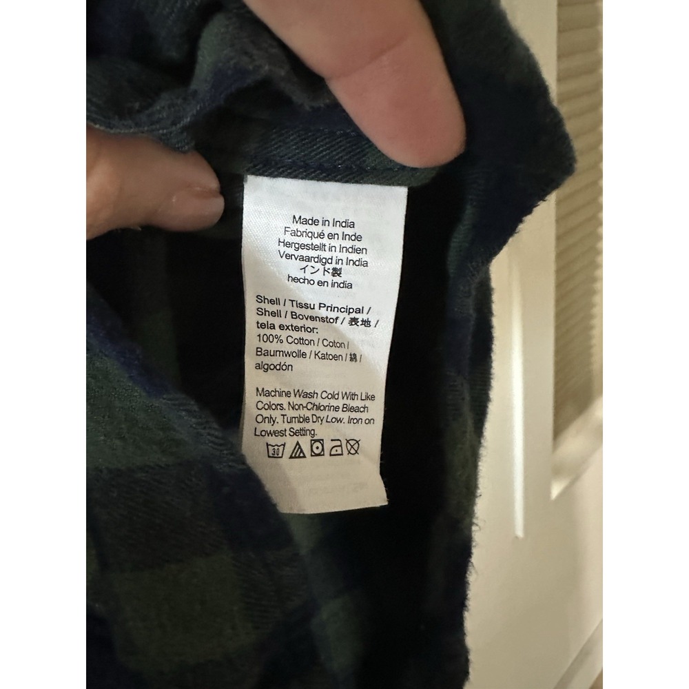 J. Crew Jaspe Cotton Shirt Navy Green Gingham Classic Fit Long Sleeve Mens L - Picture 3 of 4